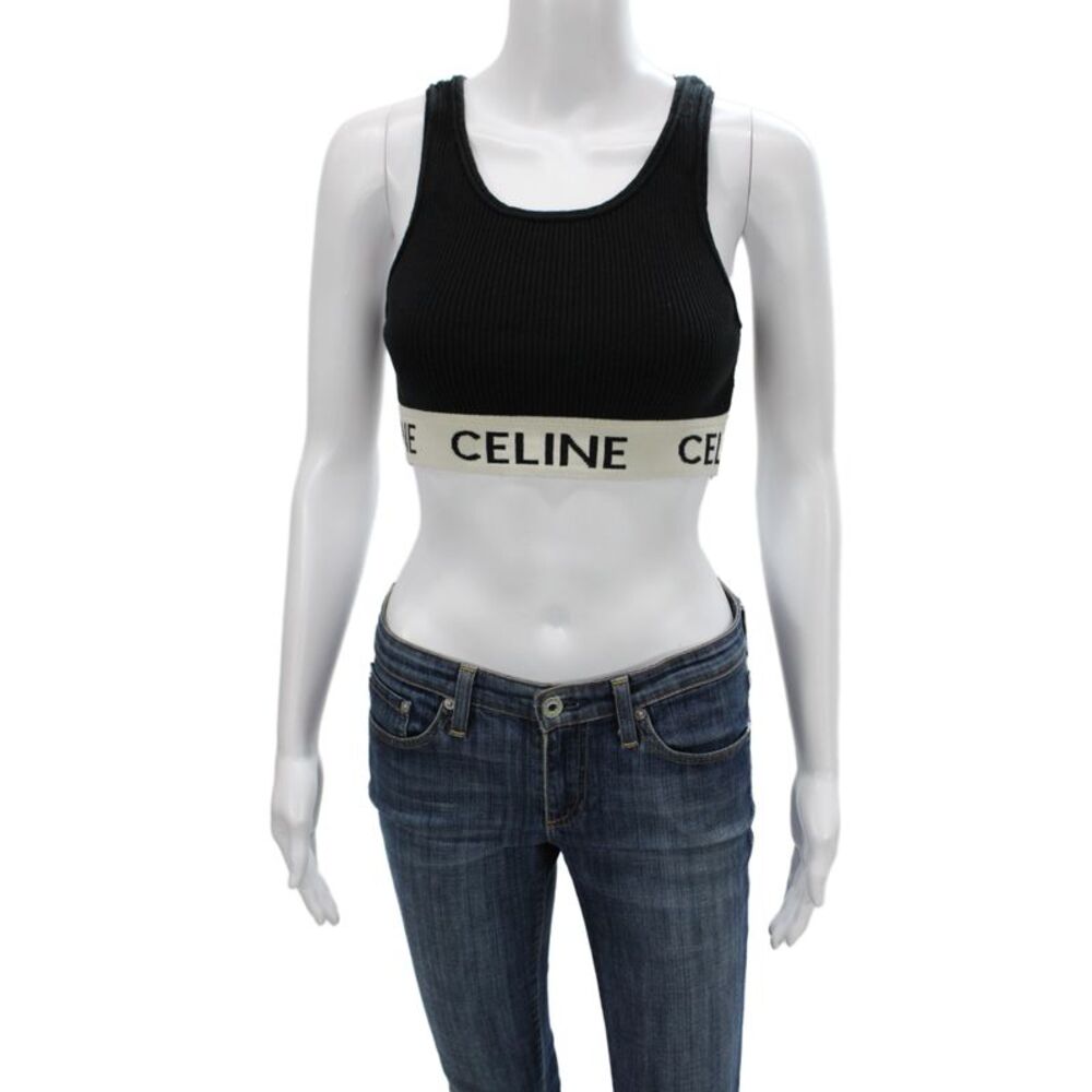 Celine Women Cropped Cotton Scoop Neck Sleeveless Tank Black Size S